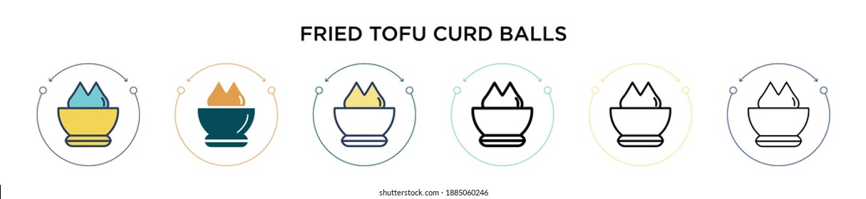 Fried tofu curd balls icon in filled, thin line, outline and stroke style. Vector illustration of two colored and black fried tofu curd balls vector icons designs can be used for mobile, ui, web