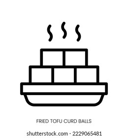 fried tofu curd balls icon. Line Art Style Design Isolated On White Background