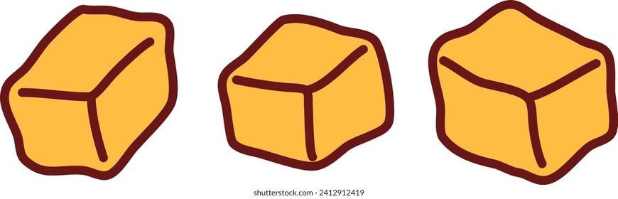 Fried tofu illustration. A very common food made from soybean.