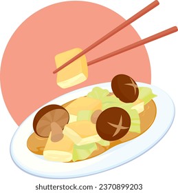 Tofu frito con champiñón y col