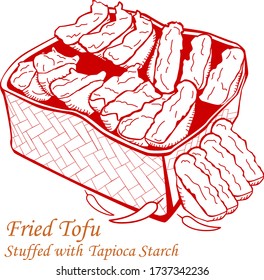Fried Tofu (Tahu Aci) Stuffed with Tapioca Starch in Cartoon Illustration Vector isolated in white background