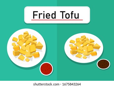 Tofu frito en la parte superior y en la perspectiva, arte vectorial