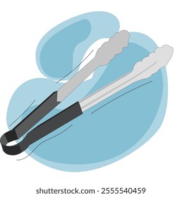 Fried Tongs Vector illustration in trendy design style. Modern Cooking Utensils, Kitchenware.