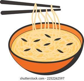 diseño de iconos vectoriales de fideos tirados por frito, símbolo de comida rápida, señal de comida chatarra, popular y barato bocadillos de buen gusto, ilustración de stock, concepto de tazón bollo boloñés chino Spaghetti