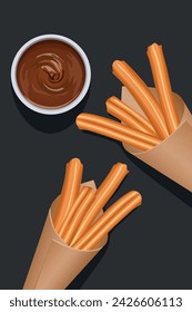 Fried traditional churro sticks with chocolate dip.