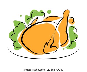 Fried turkey drawing. Fried chicken. Dishes
