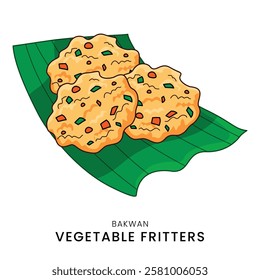 Fried Vegetable Fritters or Bakwan on Cassava Leaf Indonesian Fried Snack