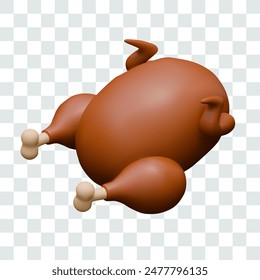 Pollo entero frito. Apetitoso pato al horno. Pavo asado. Imagen aislada de Vector