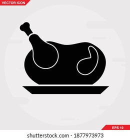 fried whole chicken black vector flat icon
