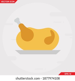 fried whole chicken vector flat icon