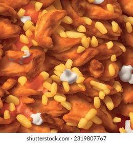 Fried wings in crispy breading vector graphics realistic food pattern background