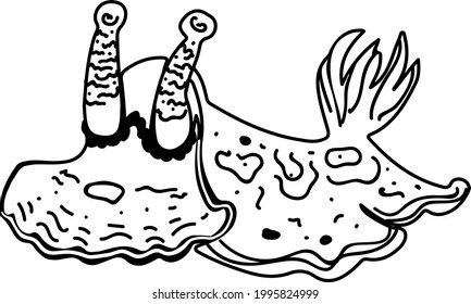 Fried-Egg, deep sea creature resembling a cute little dog. Line style element.