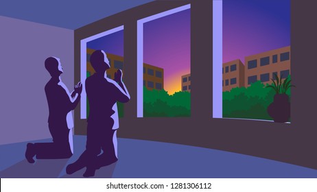 Friedly prayer in early hour in private room, unity wich frend and wich Lord, help in prayer