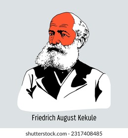 Friedrich August Kekule was a German organic chemist famous for creating the theory of valence. Hand-drawn vector illustration.