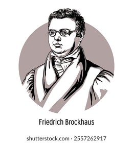 Friedrich Brockhaus was a German publisher, founder of the Brockhaus publishing house and publisher. His encyclopedia served as the basis for the Russian dictionary. Hand-drawn vector illustration