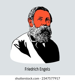 Friedrich Engels war ein deutscher Politiker, Wissenschaftler, Historiker und Unternehmer. Einer der Gründer des Marxismus. handgezeichnete Vektorgrafik