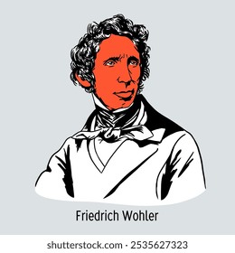 Friedrich Wöhler - Friedrich Wöhler - químico alemão, um dos fundadores da química orgânica, um doutor pela educação. Ilustração de vetor desenhada à mão