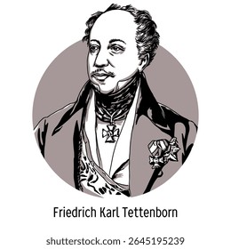 Friedrich Karl Tettenborn foi um general e diplomata alemão no serviço russo durante as guerras contra Napoleão. Esta é uma ilustração vetorial desenhada à mão.