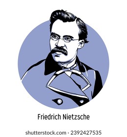 Friedrich Nietzsche was a German philosopher, cultural critic and philologist whose work has had a profound influence on modern philosophy. Vector illustration, hand drawn.