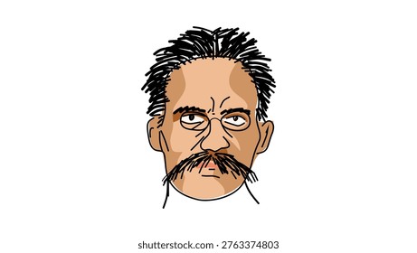 Friedrich Nietzsche portrait, flat vector illustration