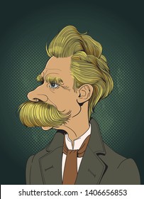 Friedrich Nietzsche portrait in line art illustration. He was a German philosopher, philologist, poet, composer and classical scholar. 