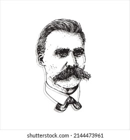 Friedrich Nietzsche. Vector portrait with ink contours. German philosopher.