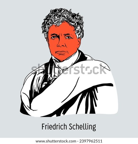Friedrich Schelling - German philosopher, one of the main representatives of German idealism. Hand drawn vector illustration