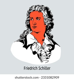 Friedrich Schiller was a German poet, philosopher, art theorist and playwright, history professor and military doctor. Hand drawn vector illustration.