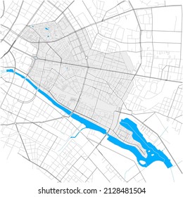 Friedrichshain, Berlin, DEUTSCHLAND, high detail vector map with city boundaries and editable paths. White outlines for main roads. Many smaller paths. Blue shapes and lines for water.