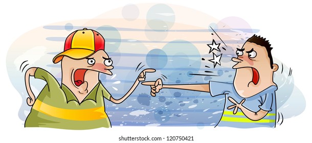 Friend of an angry couple shouting each other against colorful background, Vector illustrator