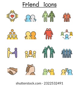 Friend color line icon set