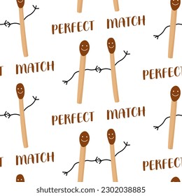 Friend and couples relationship concept with matches illustrations. Perfect match doodle seamless pattern.