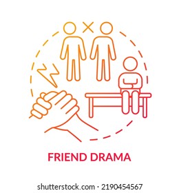 Friend drama red gradient concept icon. Teenage life problem abstract idea thin line illustration. Fight with friend. Friendship issues. Isolated outline drawing. Myriad Pro-Bold font used