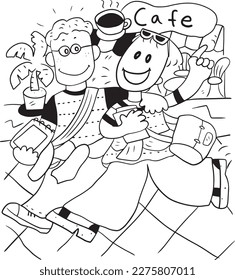 Friend girl boy cartoon doodle kawaii anime coloring page cute illustration clipart character chibi manga comic drawing line art free download