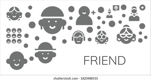 conjunto de iconos de amigo. 11 íconos de amigos rellenos.  Iconos modernos sencillos como: Avatar, amigos, añadir usuario, amigo
