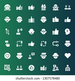 friend icon set. Collection of 36 filled friend icons included Friend, Friends, Like, Thumbs up, Profile, Avatar, Leash, Friendship, Add user