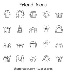 Friend icon set in thin line style