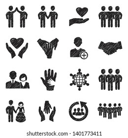 Freunde-Symbole. Black Scribble Design. Vektorgrafik.