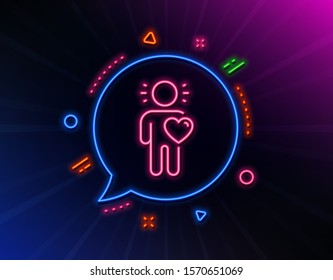 Friend line icon. Neon laser lights. Friendship love sign. Assistance business symbol. Glow laser speech bubble. Neon lights chat bubble. Banner badge with friend icon. Vector