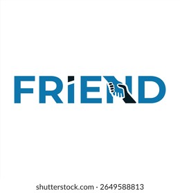 Conceito de logotipo de amigo Apresentando um aperto de mão, demonstrando unidade e suporte dentro de um vínculo de amizade e criando uma marca de palavras divertida