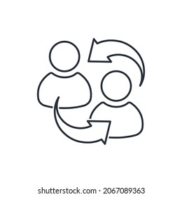 Programa de fidelización de amigos. Socio de referencia. Método de promoción de afiliados. Icono lineal vectorial aislado en fondo blanco.