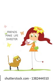 friend make life sweeter,girl cat & bird...