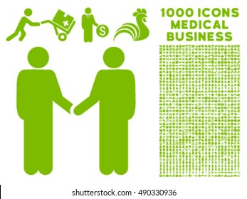 Friend Meeting icon with 1000 medical business eco green vector design elements. Collection style is flat symbols, white background.