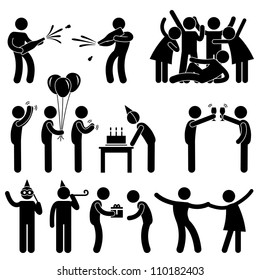 Friend Party Celebration Birthday Icon Symbol Sign Pictogram