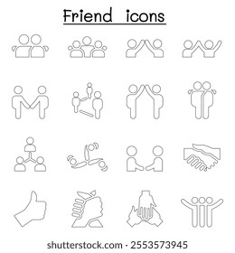 Friend  relationship icon set in thin line style