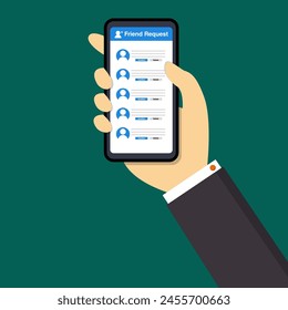 Friend Request on Mobile Phone Flat Vector Design