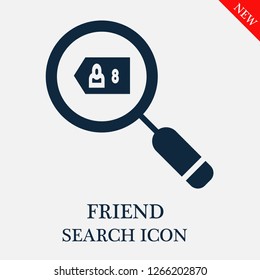 Friend search icon. Friend icon in magnifier icon. Editable Friend search icon for web or mobile.