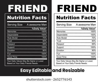 Suplemento do amigo Fatos, Fatos de nutrição do amigo Cartaz, vetor.