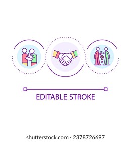 Friend support loop concept icon. Help to solve problems. Mental health care. Warm relationship abstract idea thin line illustration. Isolated outline drawing. Editable stroke. Arial font used