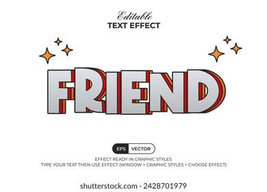 Friend Text Effect 3D Layered Color Style. Editable Text Effect Vector Template.